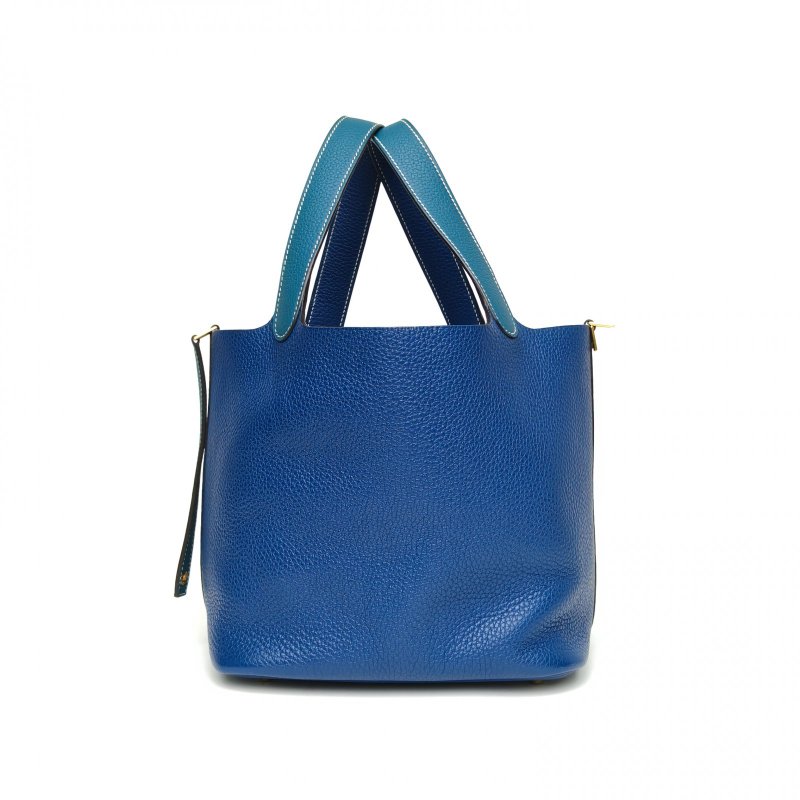 HERMES Picotin22菜籃子W0博斯普魯斯綠拼S4深邃藍TC皮D刻金扣肩背包-1