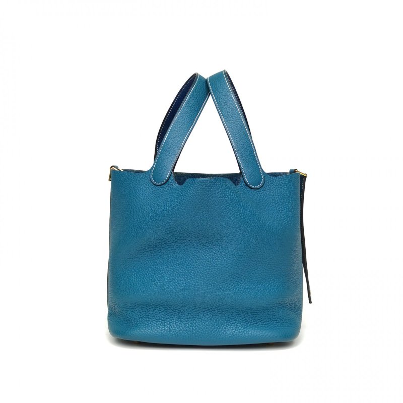 HERMES Picotin22菜籃子W0博斯普魯斯綠拼S4深邃藍TC皮D刻金扣肩背包-3