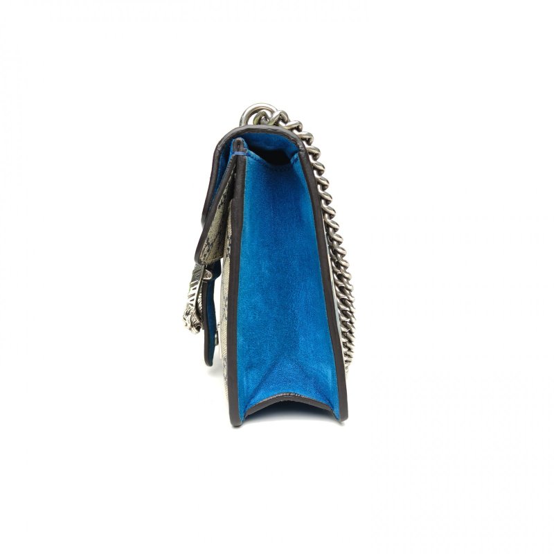 GUCCI Dionysus酒神高版小號20藍色天竺葵印花老花PVC銀扣肩背包-1