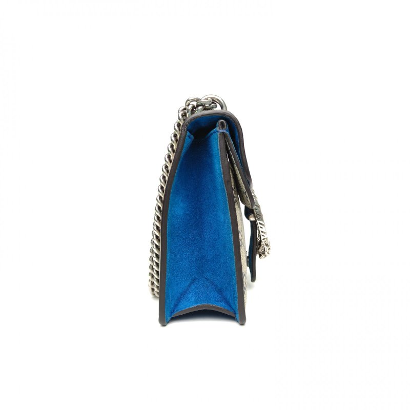 GUCCI Dionysus酒神高版小號20藍色天竺葵印花老花PVC銀扣肩背包-3