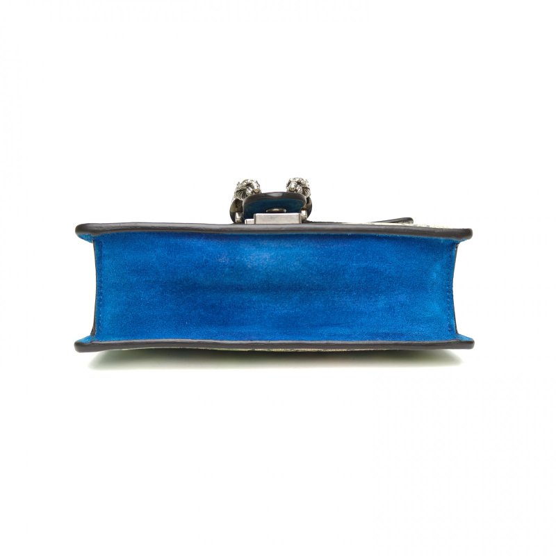 GUCCI Dionysus酒神高版小號20藍色天竺葵印花老花PVC銀扣肩背包-4