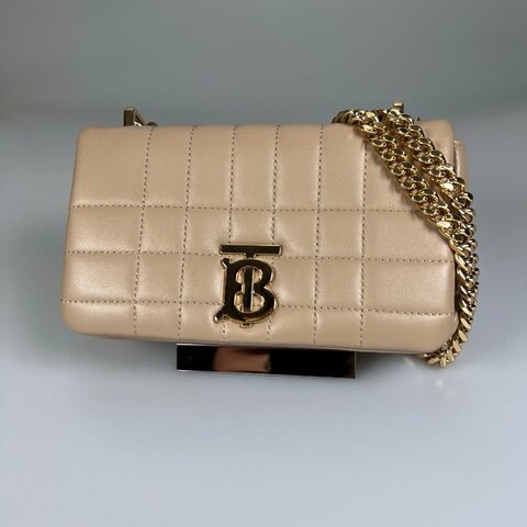 BURBERRY 奶茶色LOLA掀蓋側背包小號