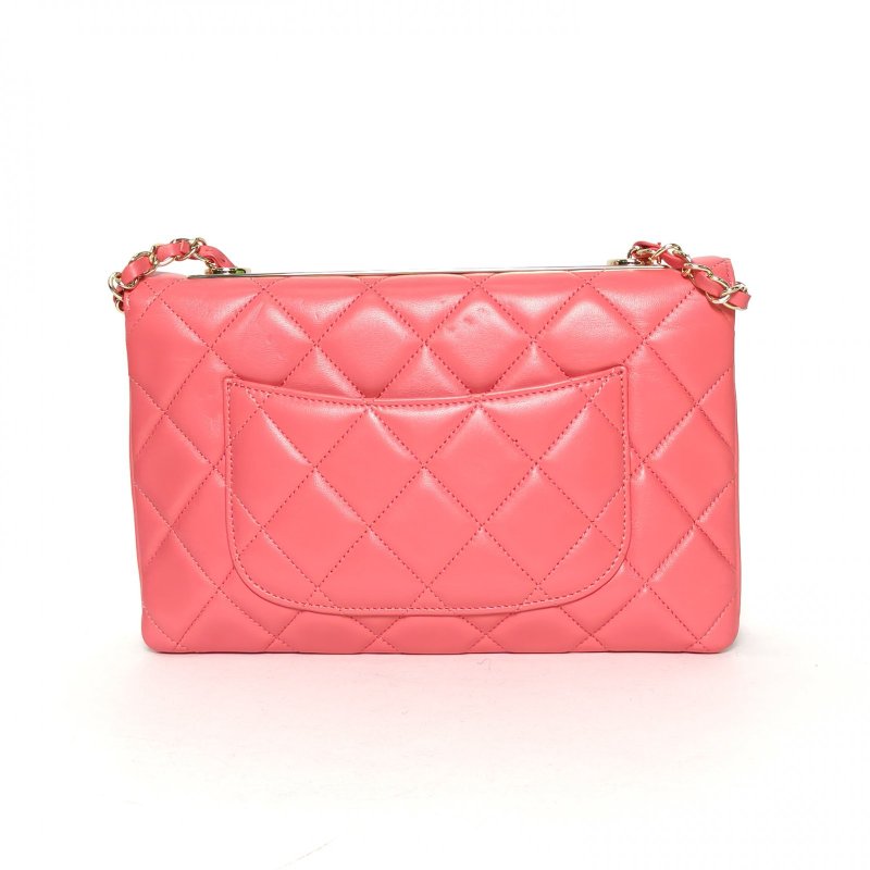 CHANEL 粉色羊皮24開淺金扣rendyCC季節款風琴包小號25肩背包-2