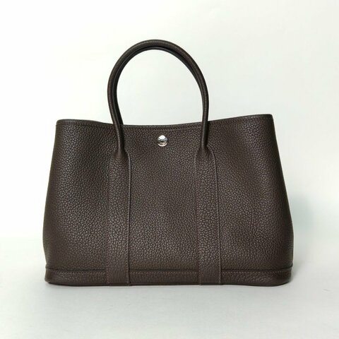 HERMES GardenParty花園包3046烏木色NEGONA皮D刻銀扣肩背包