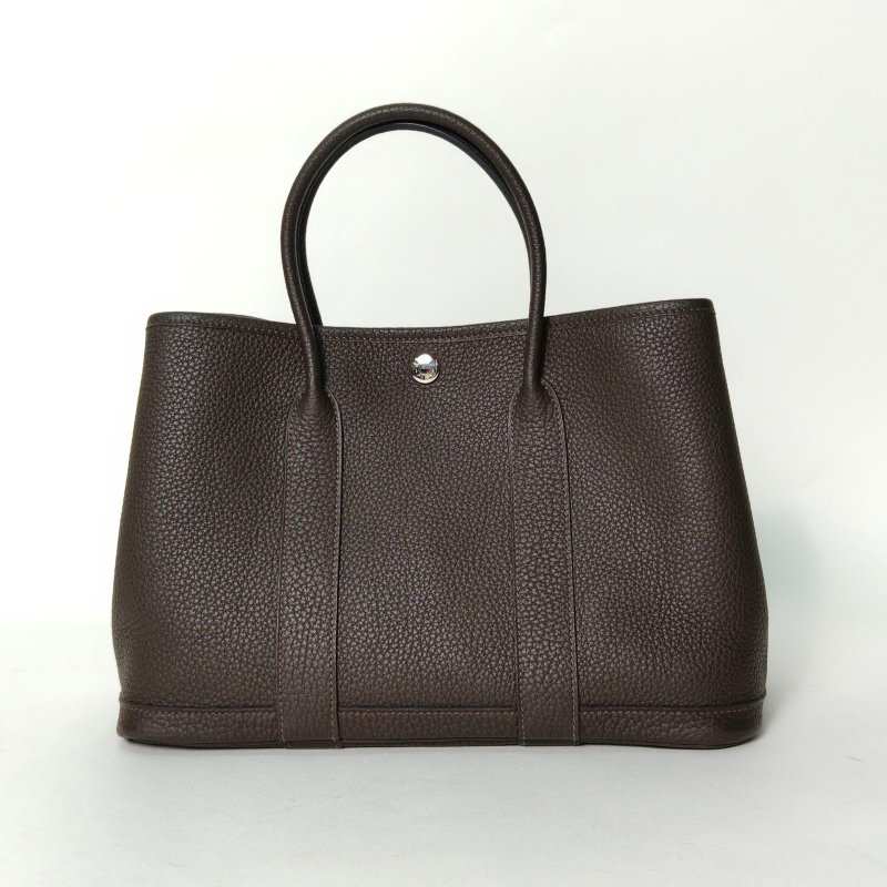 HERMES GardenParty花園包3046烏木色NEGONA皮D刻銀扣肩背包-0