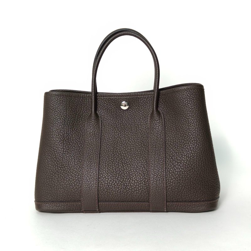 HERMES GardenParty花園包3046烏木色NEGONA皮D刻銀扣肩背包-2