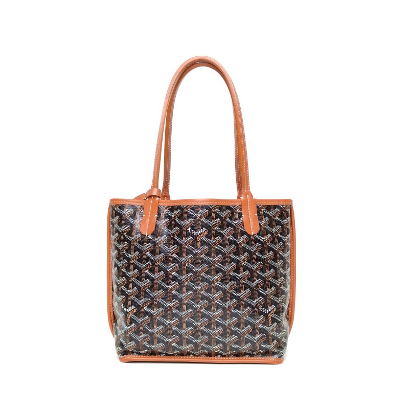 GOYARD Anjou雙面購物袋Mini20金棕色牛皮/帆布銀扣肩背包-0