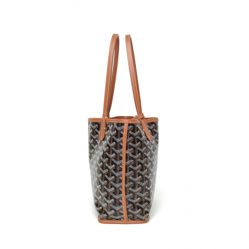 GOYARD Anjou雙面購物袋Mini20金棕色牛皮/帆布銀扣肩背包-3