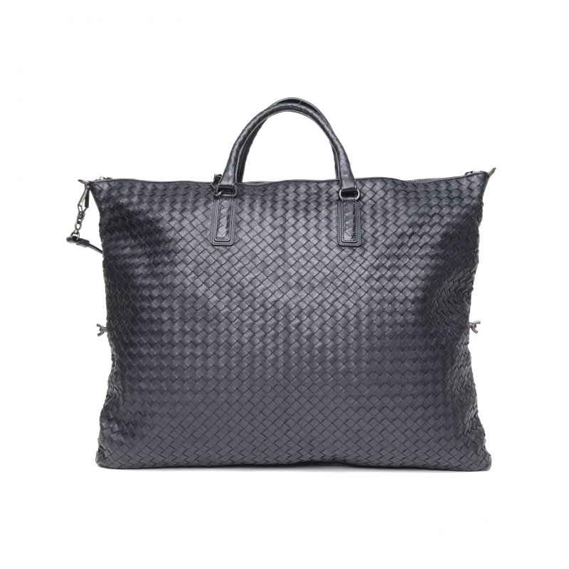 BOTTEGA VENETA 黑色羊皮鎢鋼扣經典編織手提包keepall50肩背包-2