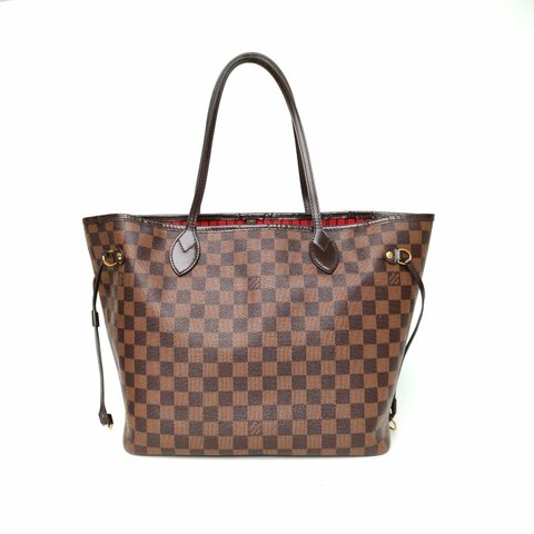 LOUIS VUITTON Neverfull中號31配子袋棕色棋盤格PVC金扣2018肩背包