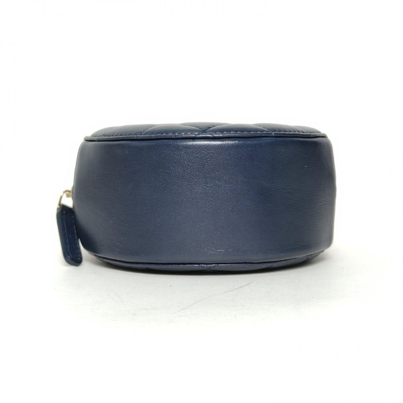 CHANEL 金球金珠圓餅鏈條包墨藍色羊皮29開金扣肩背包-4