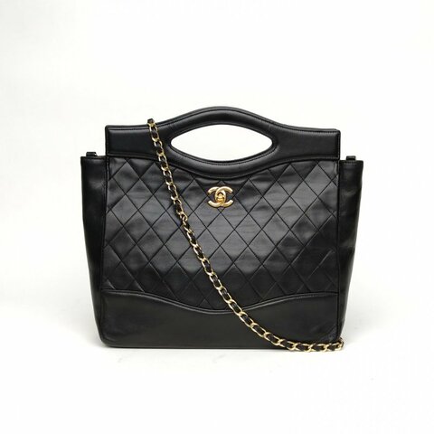 CHANEL 中古黑金羊31bag黑色羊皮1開金扣肩背包