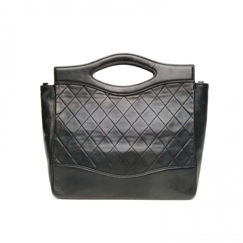 CHANEL 中古黑金羊31bag黑色羊皮1開金扣肩背包-2