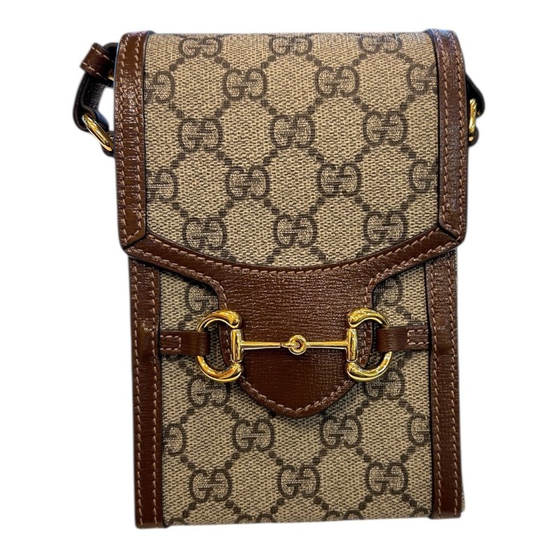 GUCCI卡其字紋馬銜系列手機斜背包-0