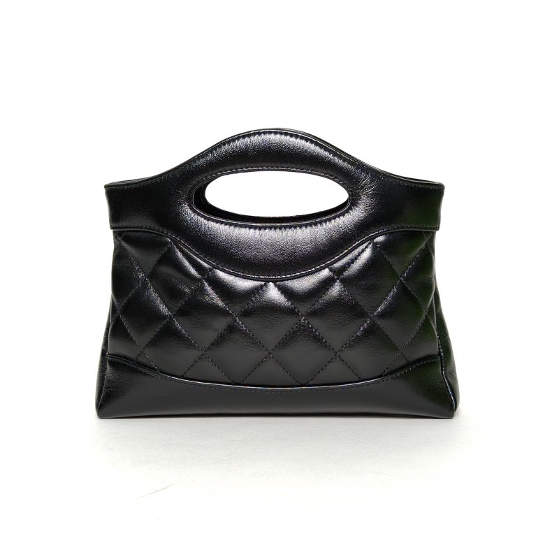 CHANEL 31BagNano橫版20.5黑色羊皮鐳射標淺金扣肩背包-2