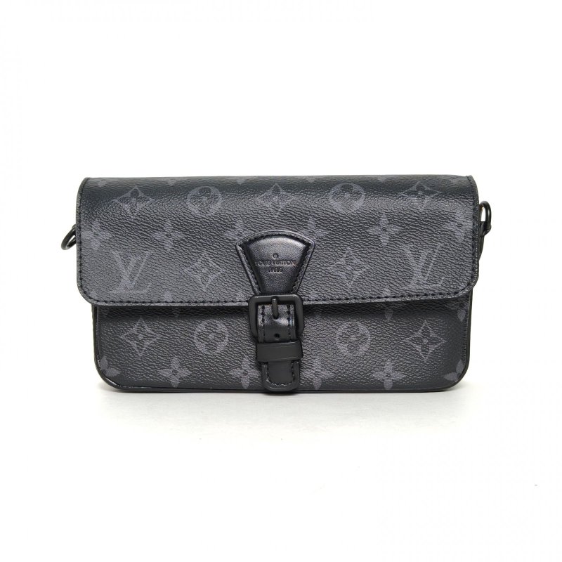 LOUIS VUITTON 黑色PVC黑扣晶片Montsouris黑武士郵差包肩背包-0