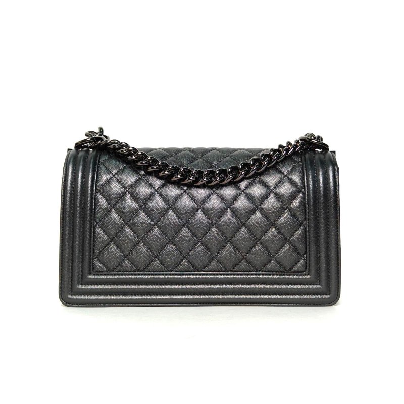 CHANEL Leboy中號25黑色荔枝牛皮24開黑扣肩背包-2