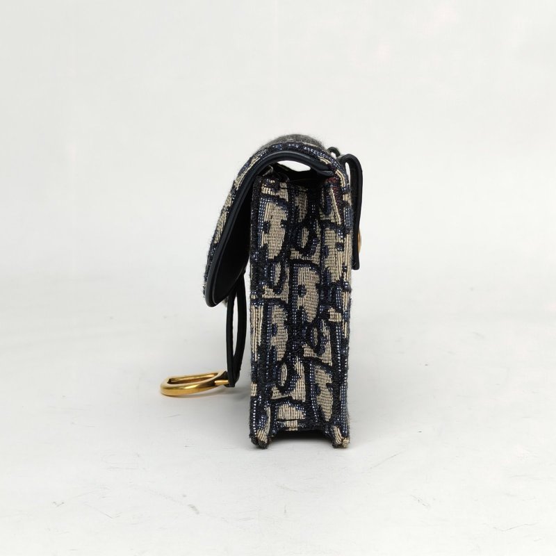 DIOR SADDLE馬鞍腰包17墨藍色帆布金扣2019Oblique印花肩背包-3