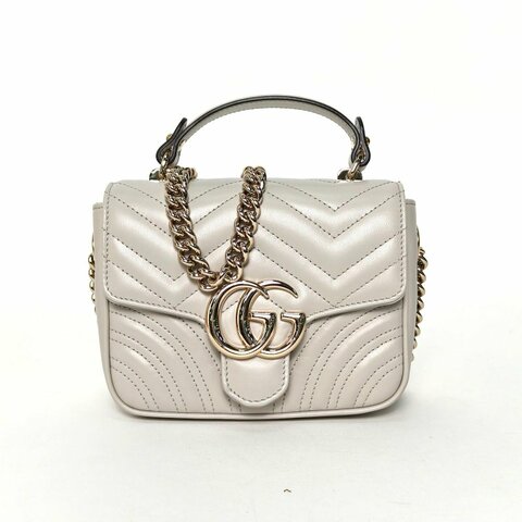 GUCCI GGMarmont手提郵差包mini17灰色牛皮淺金扣肩背包