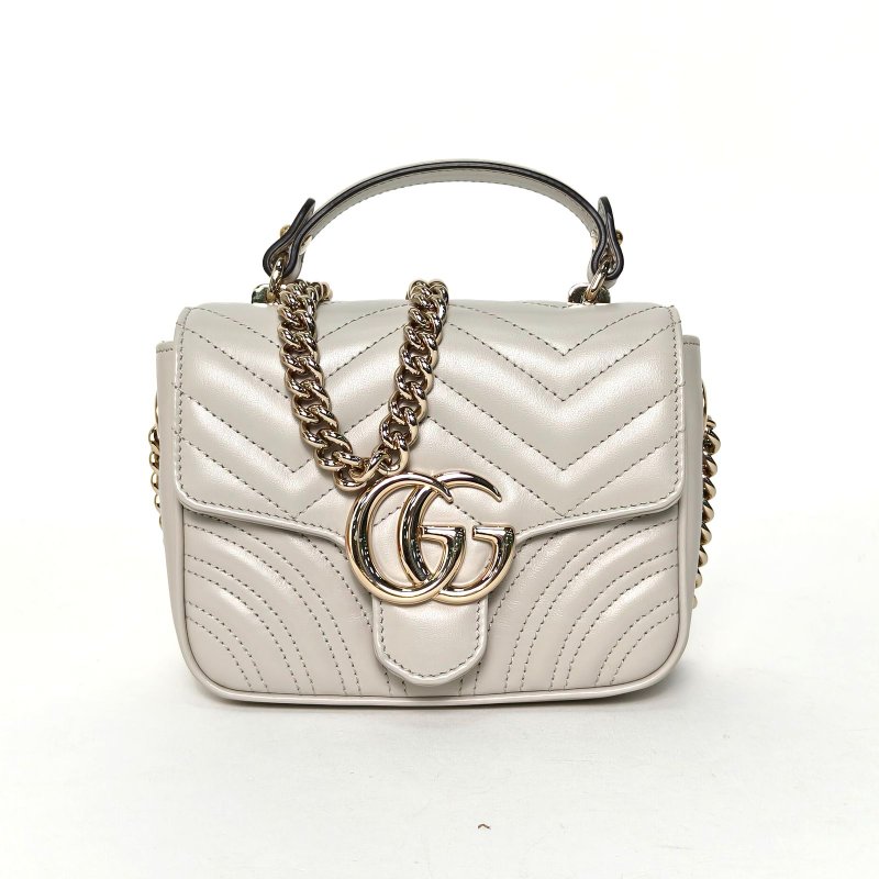 GUCCI GGMarmont手提郵差包mini17灰色牛皮淺金扣肩背包-0