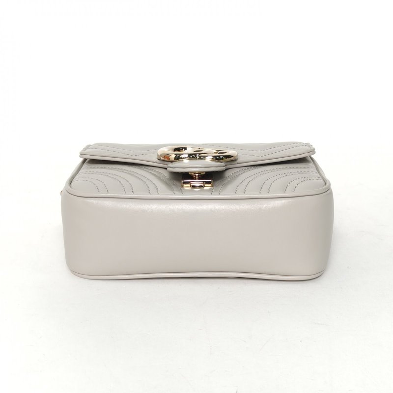 GUCCI GGMarmont手提郵差包mini17灰色牛皮淺金扣肩背包-4