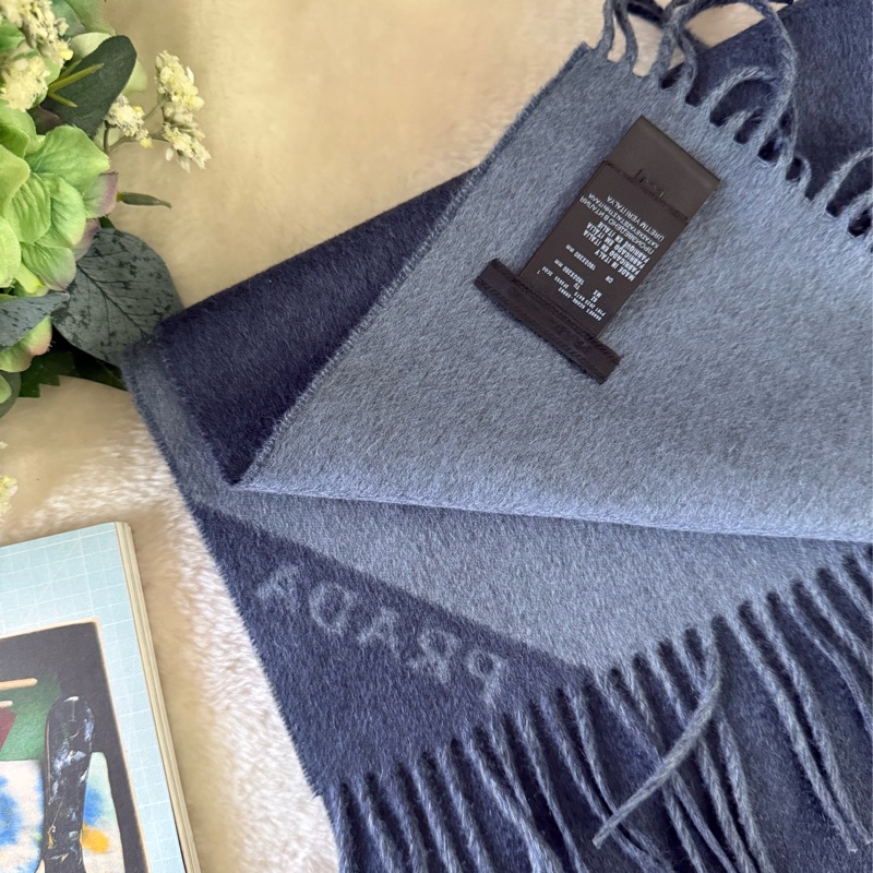 雙色雙面喀什米爾羊毛圍巾(波羅的海藍/飛行藍)-4