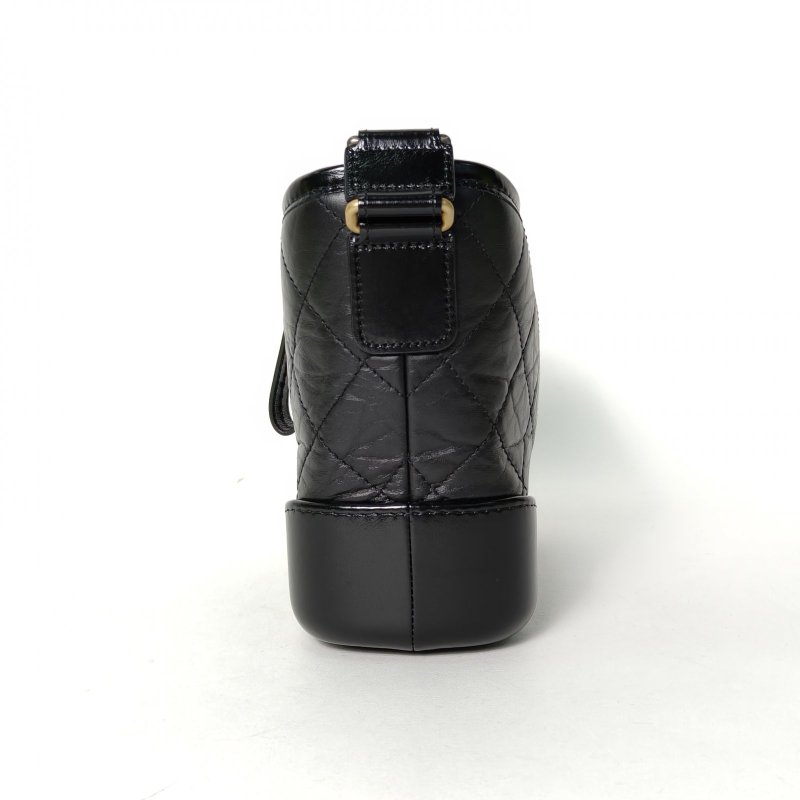 CHANEL GABRIELLE流浪小號20黑色牛皮晶片開金銀扣肩背包-3