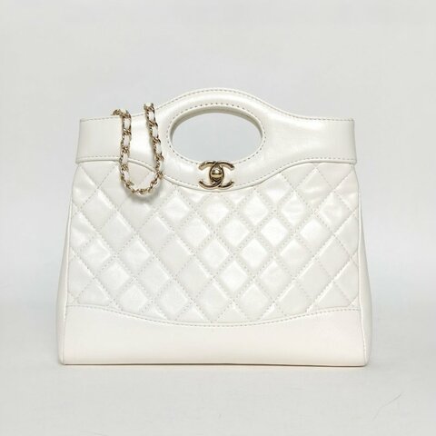 CHANEL 31BagMini22白色羊皮晶片開淺金扣肩背包
