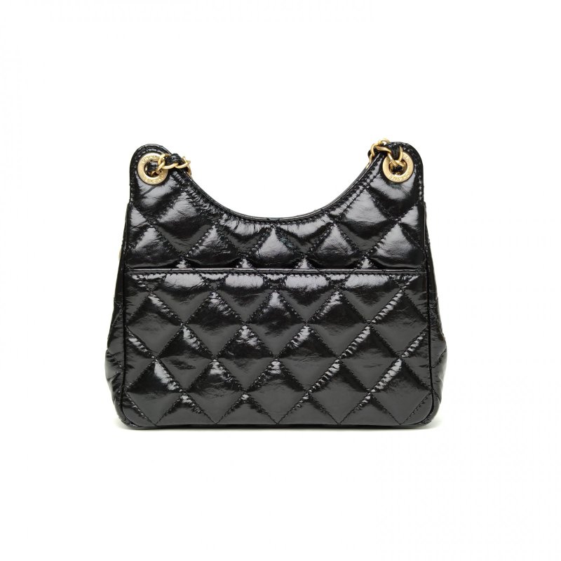 CHANEL 天貓精靈雙皮穿鏈可腋下/19黑色牛皮晶片開金扣肩背包-2