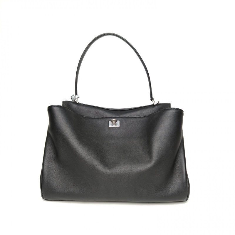 BALENCIAGA Rodeo中號黑色牛皮銀扣肩背包-0