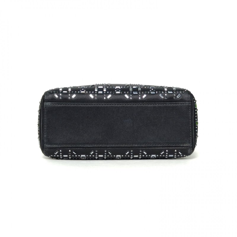 DIOR Lady戴妃包三格黑色緞面銀扣2018水鑽飾面肩背包-4