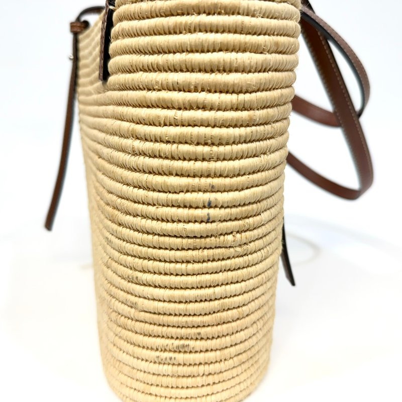 LOEWE拉菲草編織拼棕牛皮Square basket方形肩背包A223099-19