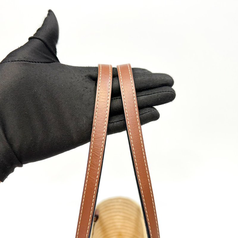 LOEWE拉菲草編織拼棕牛皮Square basket方形肩背包A223099-24