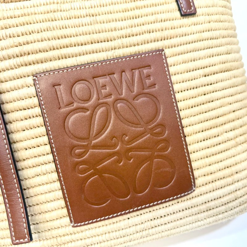 LOEWE拉菲草編織拼棕牛皮Square basket方形肩背包A223099-5