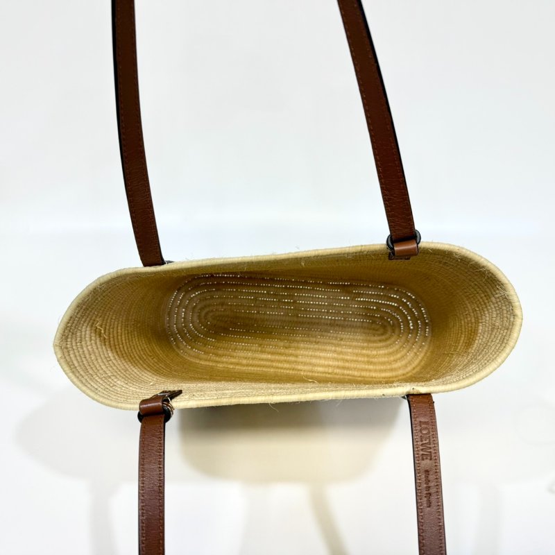 LOEWE拉菲草編織拼棕牛皮Square basket方形肩背包A223099-7