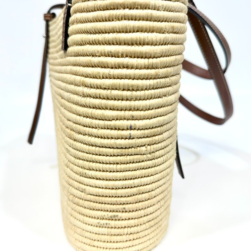 LOEWE拉菲草編織拼棕牛皮Square basket方形肩背包A223099-12
