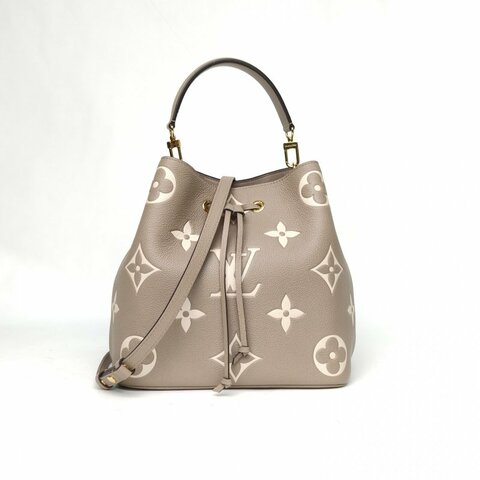 LOUIS VUITTON NÉONOÉ水桶包中號26大象灰牛皮金扣晶片老花壓紋肩背包