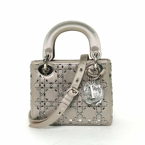 DIOR Lady戴妃包三格灰色緞面銀扣2017水鑽飾面肩背包