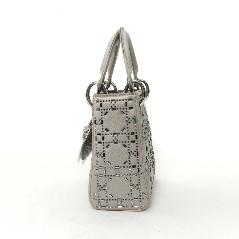 DIOR Lady戴妃包三格灰色緞面銀扣2017水鑽飾面肩背包-1