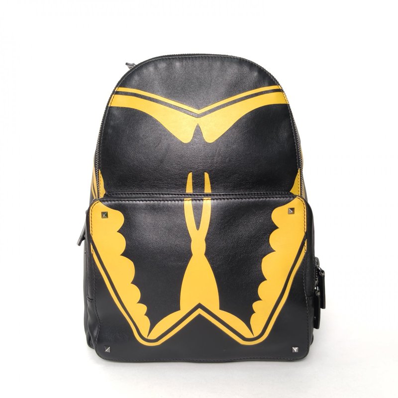 VALENTINO 黑色牛皮雙肩包大號肩背包-0