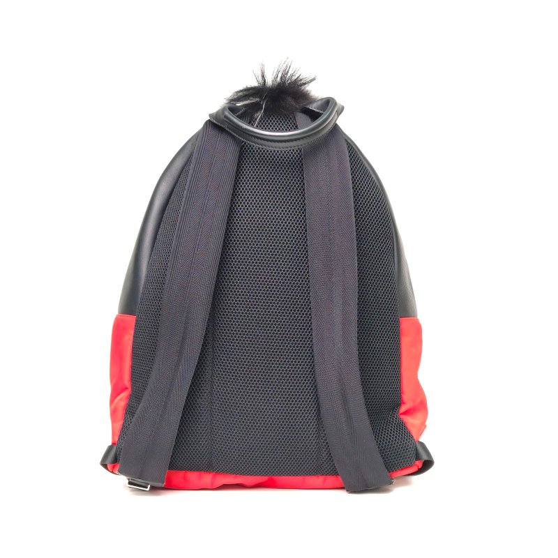 FENDI 拼色牛皮尼龍芬迪小怪獸黑毛雙肩包/肩背包-2