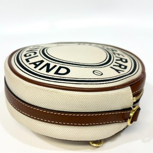 BURBERRY帆布拚棕牛皮雙層圓餅包 8027602-13