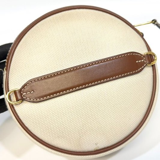 BURBERRY帆布拚棕牛皮雙層圓餅包 8027602-14