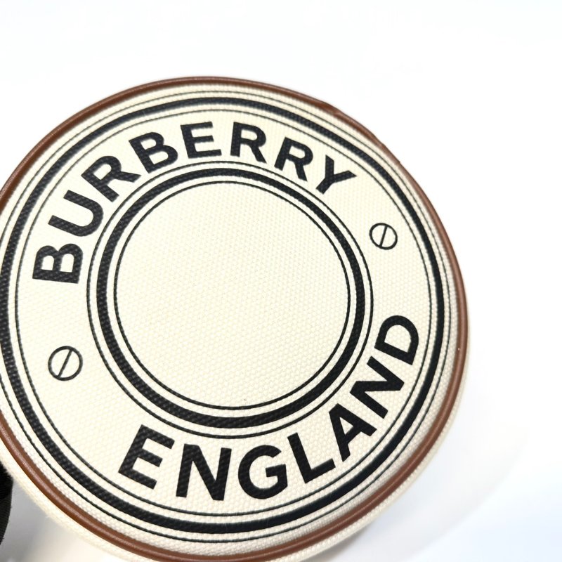 BURBERRY帆布拚棕牛皮雙層圓餅包 8027602-15