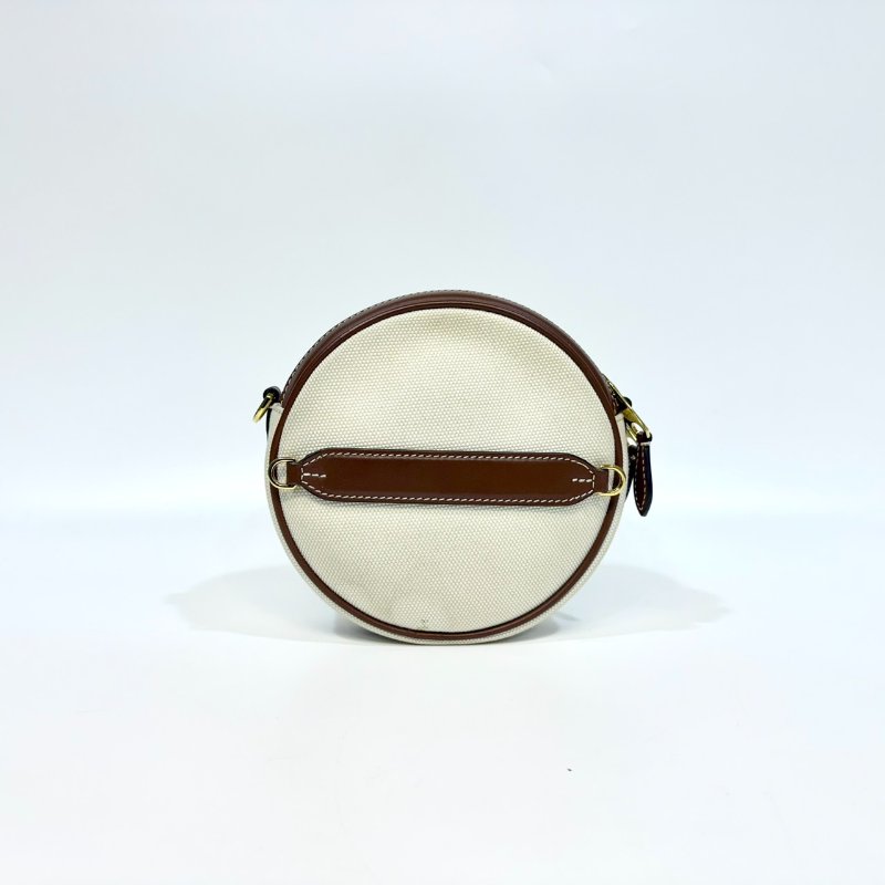 BURBERRY帆布拚棕牛皮雙層圓餅包 8027602-1