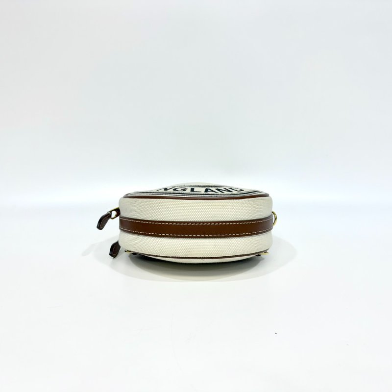 BURBERRY帆布拚棕牛皮雙層圓餅包 8027602-4