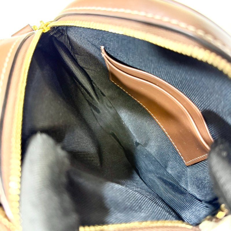 BURBERRY帆布拚棕牛皮雙層圓餅包 8027602-7