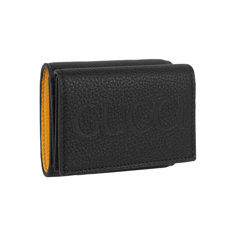 Logo 壓印內拼色迷你三折短夾(黑色/黃色)-1