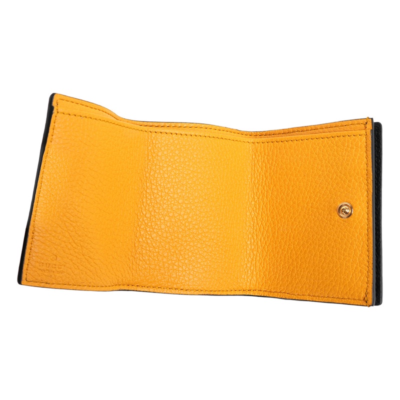 Logo 壓印內拼色迷你三折短夾(黑色/黃色)-3