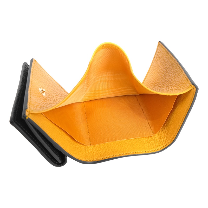 Logo 壓印內拼色迷你三折短夾(黑色/黃色)-4